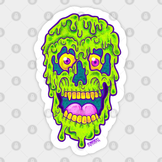 Neon slime drip spooky skull Sticker by SlinkSkull